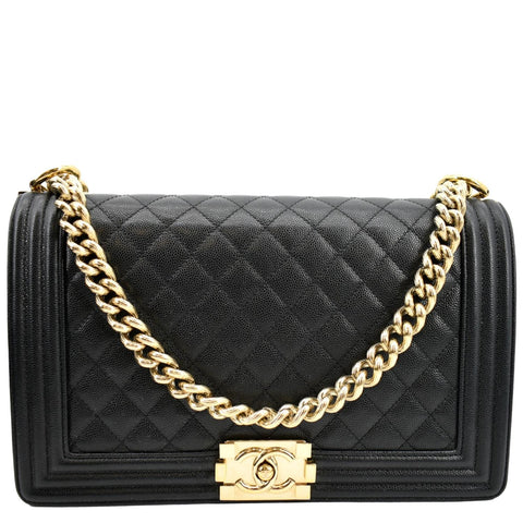 CHANEL Boy New Medium Chevron Caviar Shoulder Bag Black