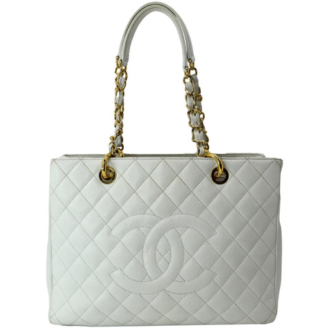 CHANEL Grand Shopping GST Caviar Leather Tote Bag White