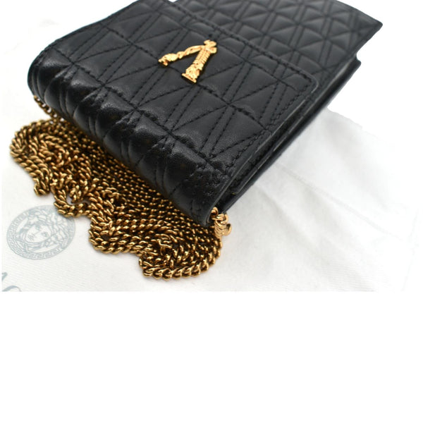 Versace Virtus Leather Crossbody Phone Pouch in Black - Top Left