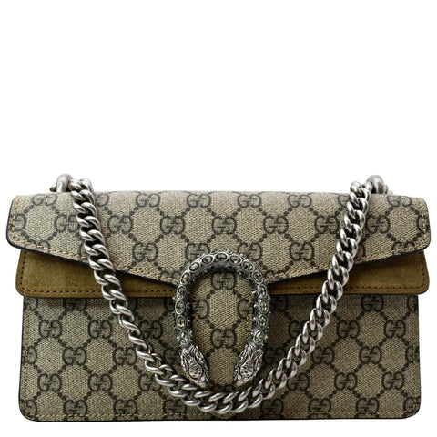 GUCCI Dionysus Small GG Supreme Canvas Shoulder Bag Beige 499623