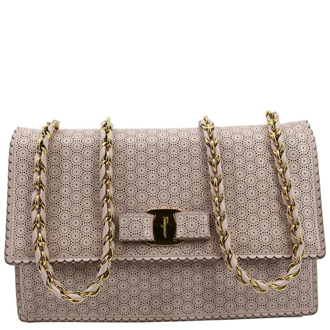 SALVATORE FERRAGAMO Vara Medium Perforated Leather Shoulder Bag Light Pink