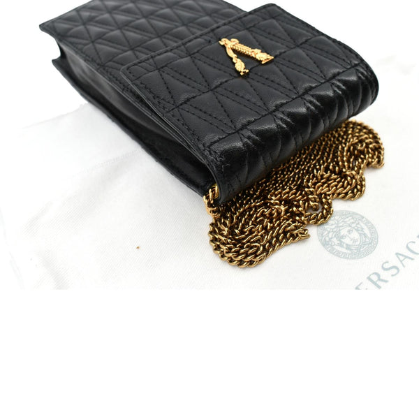 Versace Virtus Leather Crossbody Phone Pouch in Black - Top Right