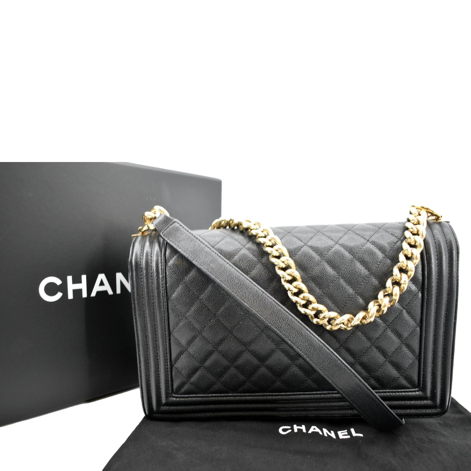 Chanel Boy New Medium Chevron Caviar Shoulder Bag Black