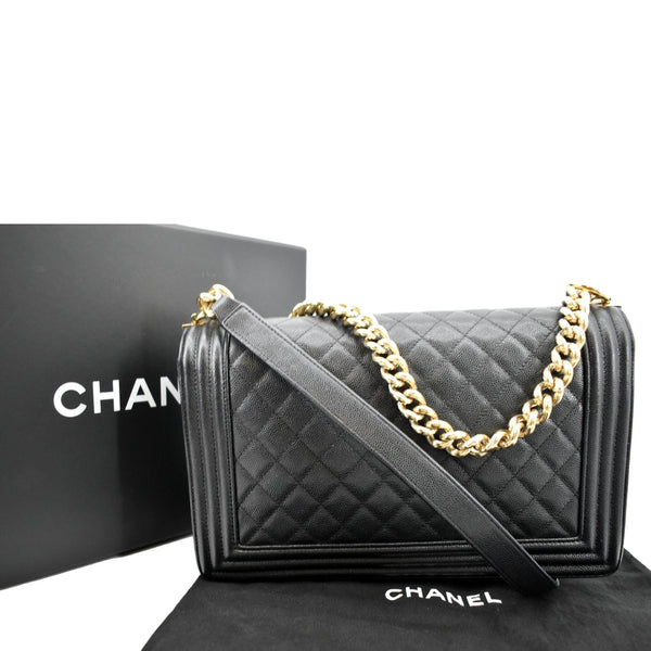 Chanel Boy New Medium Chevron Caviar Shoulder Bag Black - Back