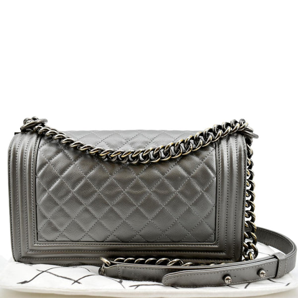 Chanel Boy Flap Caviar Leather Crossbody Bag in Grey - Back