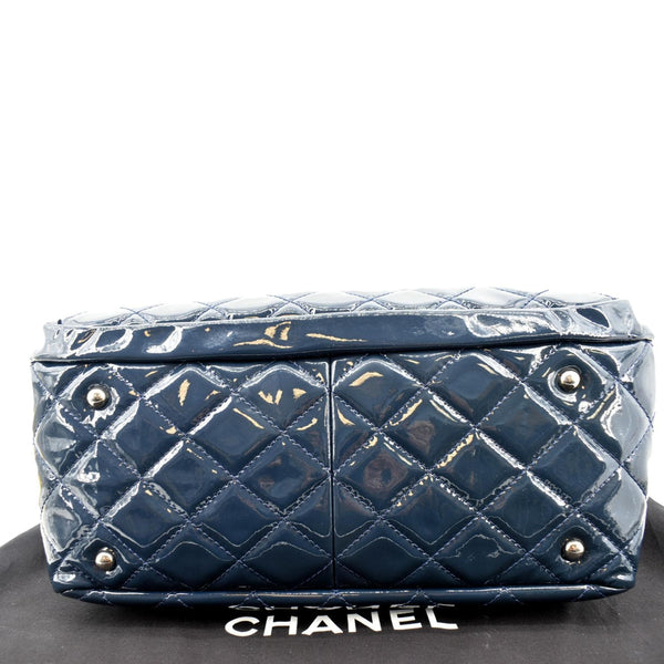 Chanel Chic Glitter Large Patent Leather Tote Bag Blue - Bottom