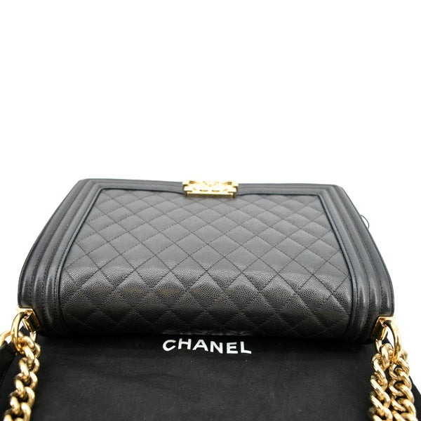 Chanel Boy New Medium Chevron Caviar Shoulder Bag Black - Top