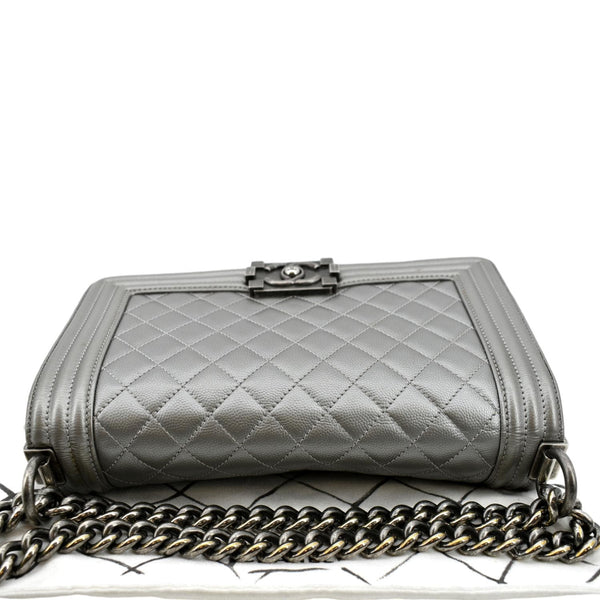 Chanel Boy Flap Caviar Leather Crossbody Bag in Grey - Top 