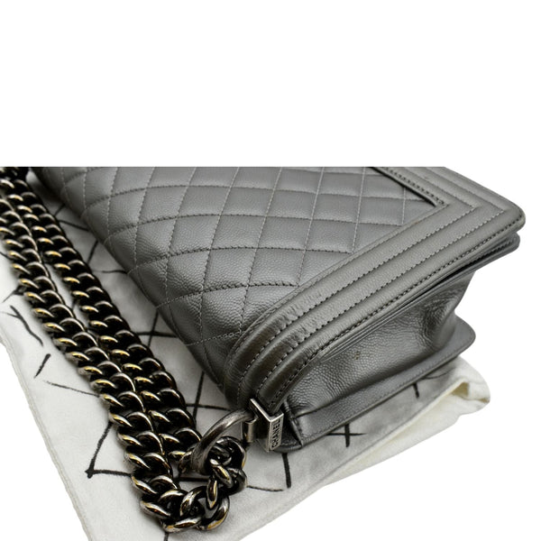 Chanel Boy Flap Caviar Leather Crossbody Bag in Grey - Top Left