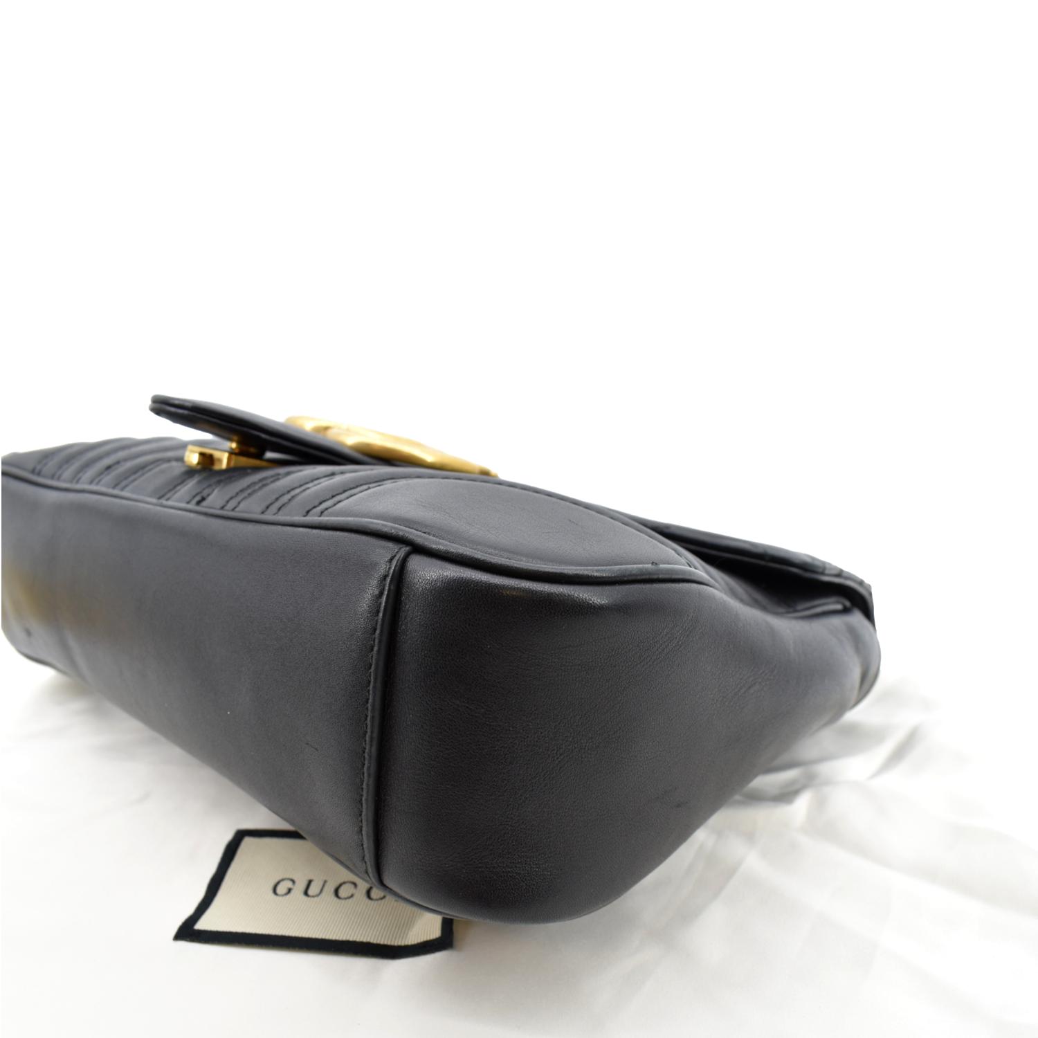 GUCCI Calfskin Matelasse Large GG Marmont Shoulder Bag Black