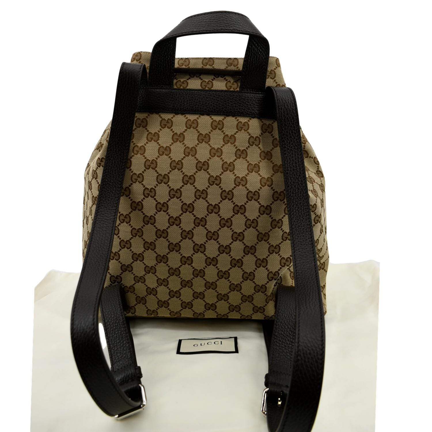 Gucci Drawstring GG Monogram Canvas Backpack Bag Beige