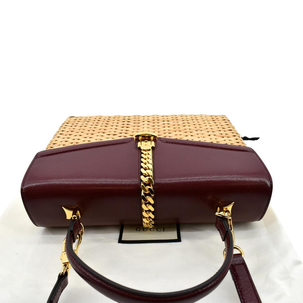 Gucci Sylvie Wicker Leather Shoulder Bag in Beige Color - Top