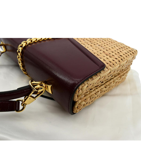 Gucci Sylvie Wicker Leather Shoulder Bag in Beige Color - Top Left