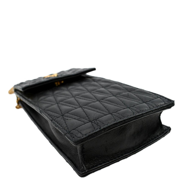 Versace Virtus Leather Crossbody Phone Pouch in Black - Bottom Left