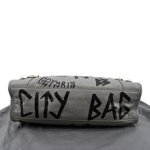 BALENCIAGA Graffiti Classic City Small Leather Top Handle Shoulder Bag Gray