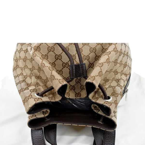Gucci Drawstring GG Monogram Canvas Backpack Bag Beige - Top