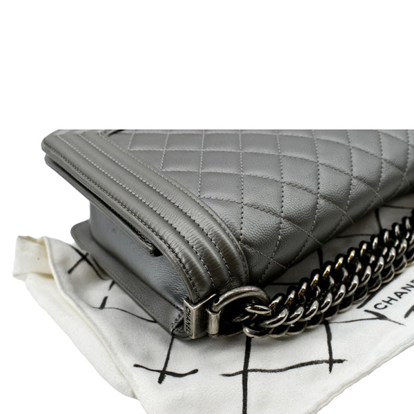 Chanel Boy Flap Caviar Leather Crossbody Bag in Grey - Top Right