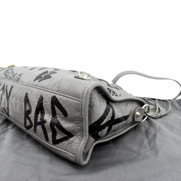 BALENCIAGA Graffiti Classic City Small Leather Top Handle Shoulder Bag Gray
