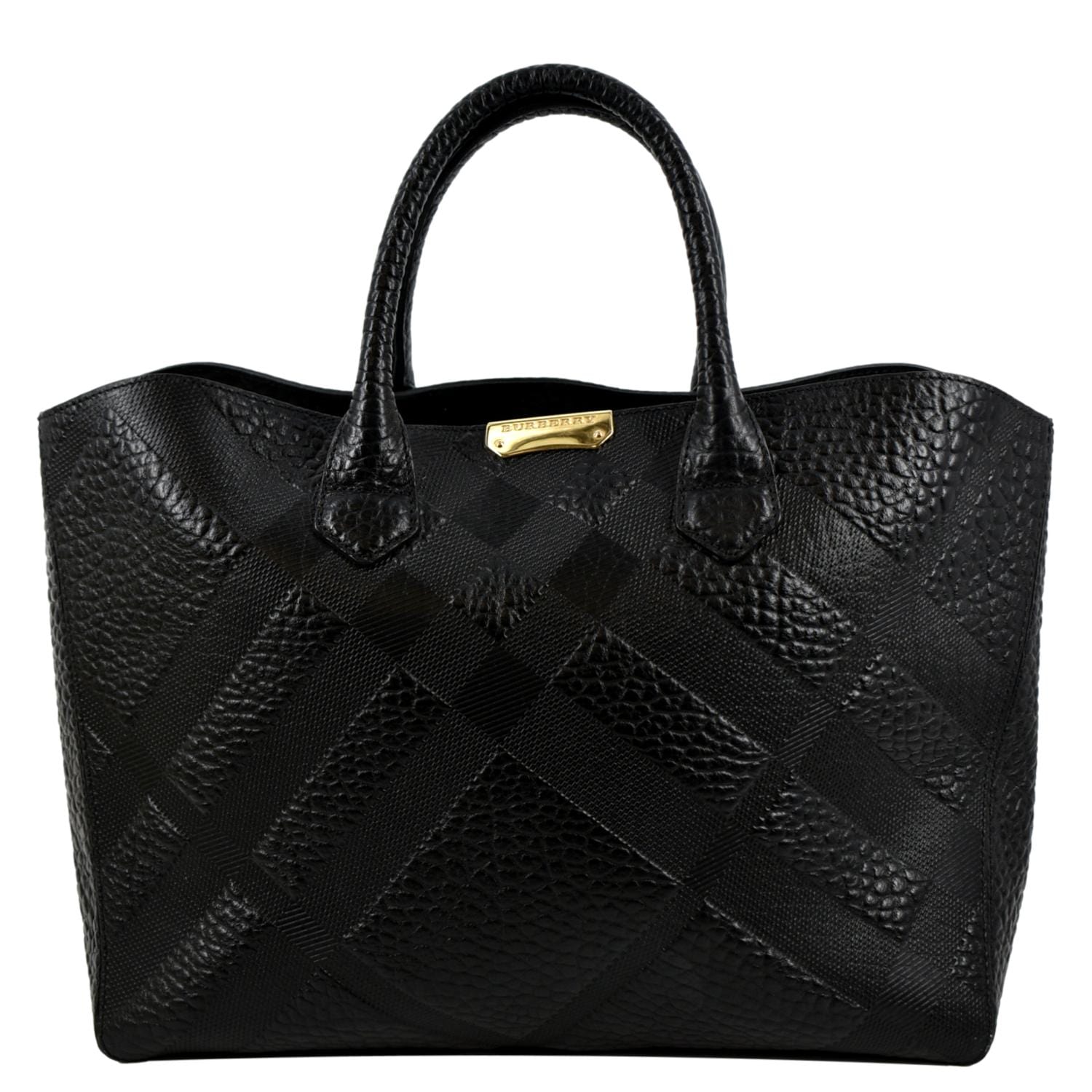 BURBERRY Dewsbury Medium Grain Check Embossed Tote Bag Black