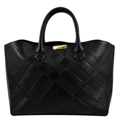 BURBERRY Dewsbury Medium Grain Check Embossed Tote Bag Black