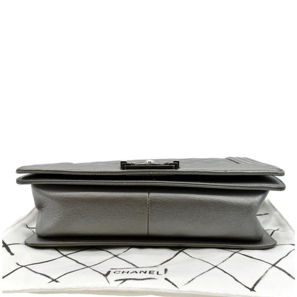 Chanel Boy Flap Caviar Leather Crossbody Bag in Grey - Bottom