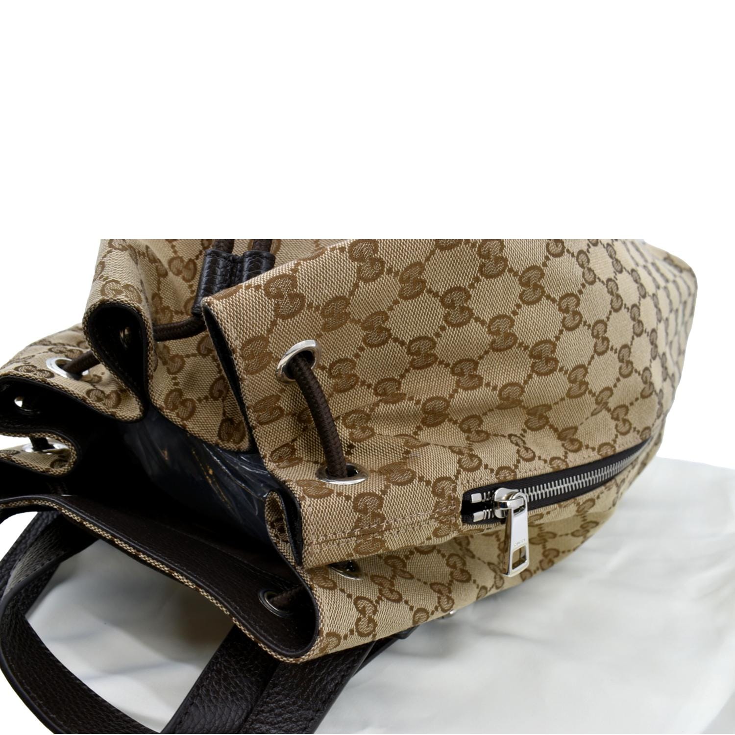 Gucci Beige Monogram Drawstring Backpack with Brown Leather Trim Gucci GG Supreme Monogram Neo Vintage Drawstring Bucket  main image 2