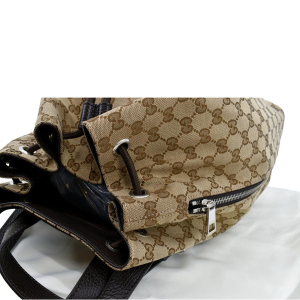 Gucci Drawstring GG Monogram Canvas Backpack Bag Beige - Top Left