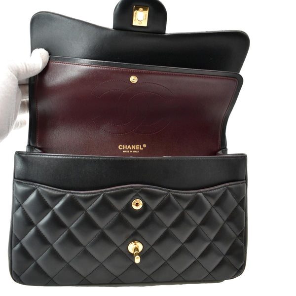 CHANEL Classic Jumbo Double Flap Lambskin Leather Shoulder Bag Black
