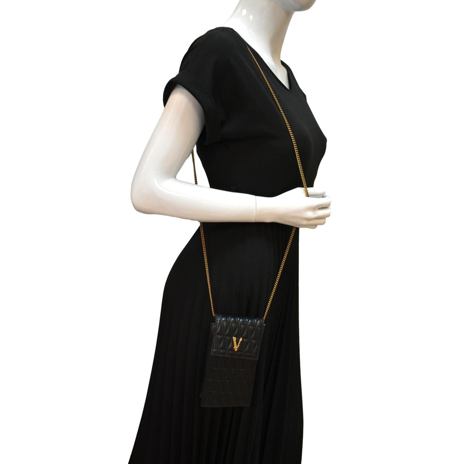 Versace Virtus Leather Crossbody Phone Pouch in Black