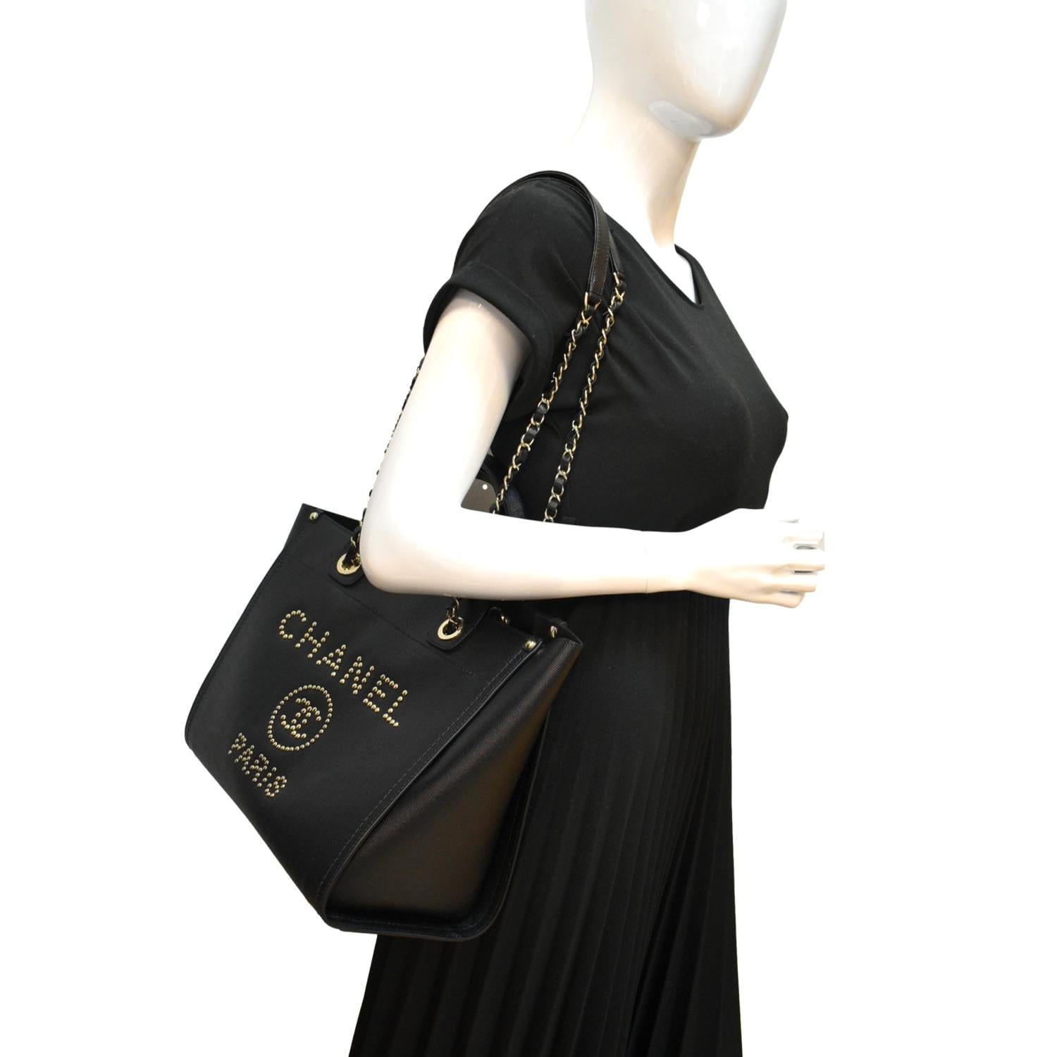 Chanel Medium Studded Deauville Tote Black Caviar Gold Hardware – Coco  Approved Studio