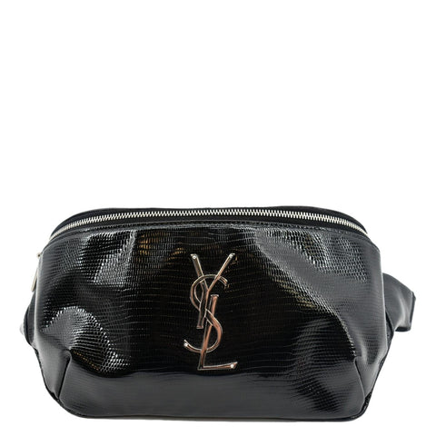 YVES SAINT LAURENT Embossed Patent Leather Belt Bag Black