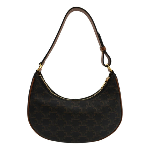CELINE Ava Triomphe Canvas Calfskin Hobo Bag Brown