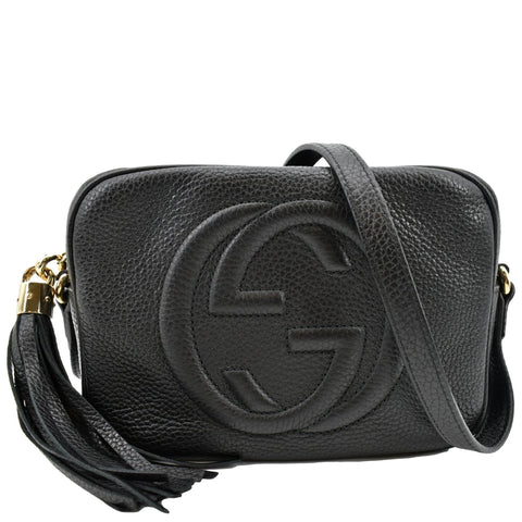 GUCCI Soho Disco Pebbled Leather Crossbody Bag Black 308364