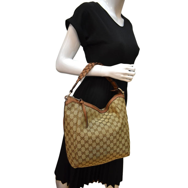 Gucci Bamboo Bar GG Monogram Canvas Hobo Bag in Brown - Full View