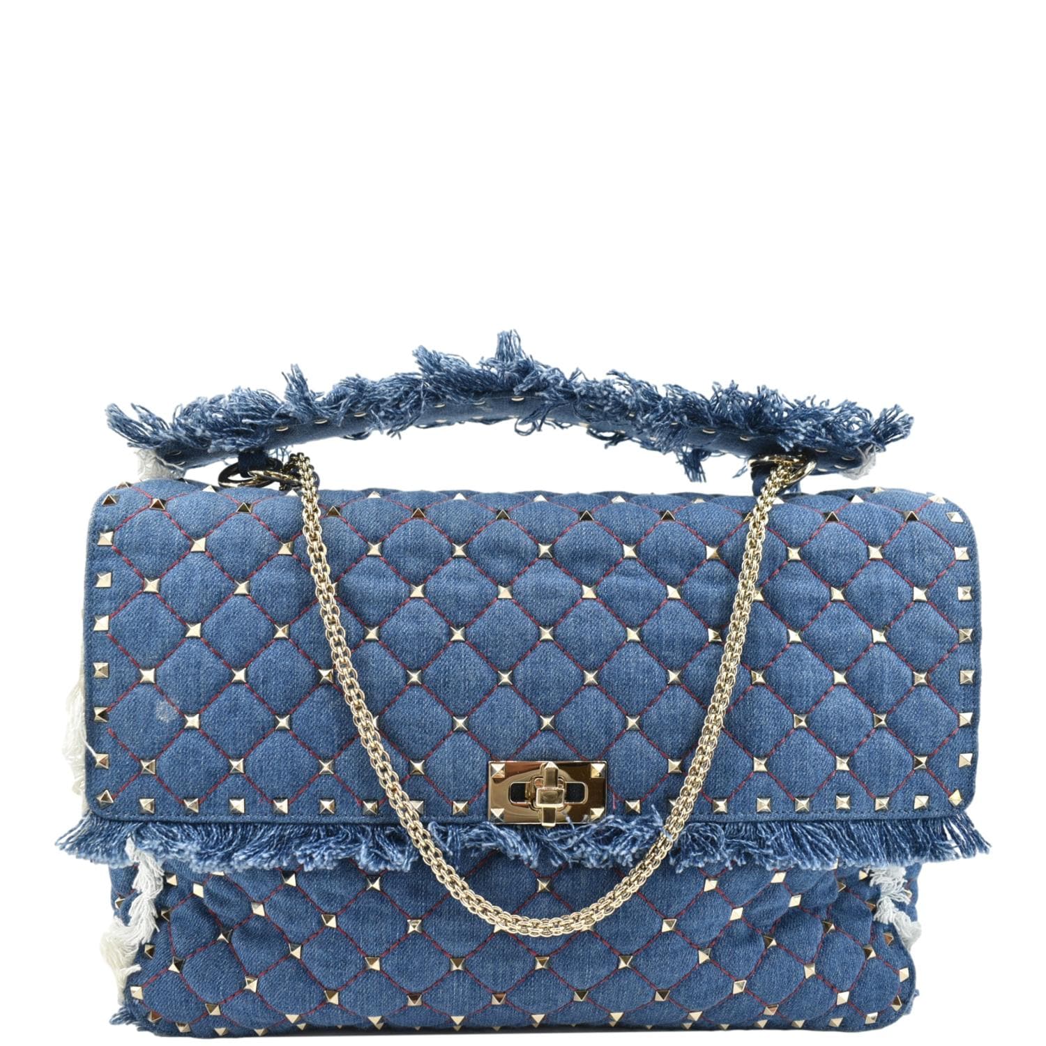 VALENTINO Rockstud Denim Crossbody Satchel Bag Blue