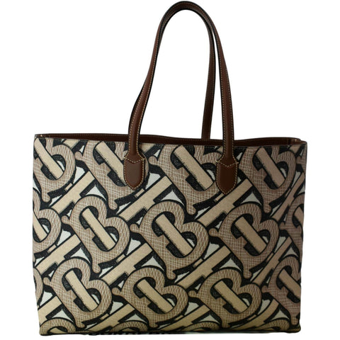 BURBERRY TB Canvas Tote Shoulder Bag Brown