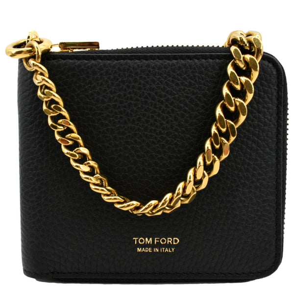 Tom Ford Leather Zip Small Chain Wallet in Black Color - Front 
