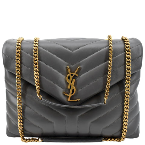YVES SAINT LAURENT Loulou Medium Matelasse Leather Chain Shoulder Bag Dark Gray