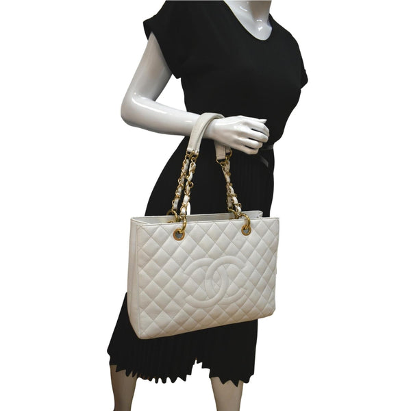 CHANEL Grand Shopping GST Caviar Leather Tote Bag White