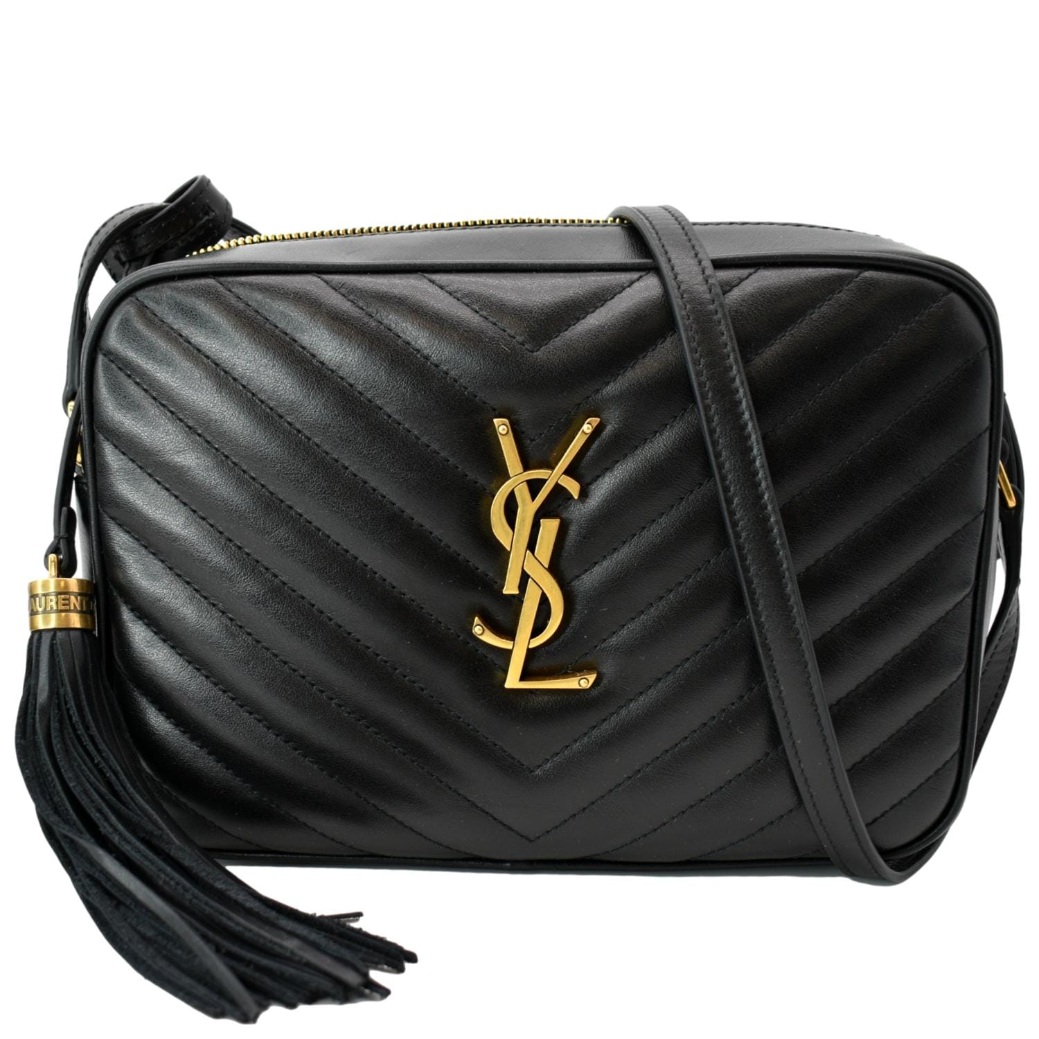 YVES SAINT LAURENT Lou Chevron Leather Camera Crossbody Bag Black