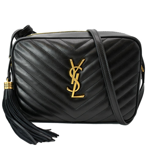 YVES SAINT LAURENT Lou Chevron Leather Camera Crossbody Bag Black