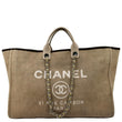 CHANEL Extra Large Deauville Canvas Tote Shoulder Bag Beige