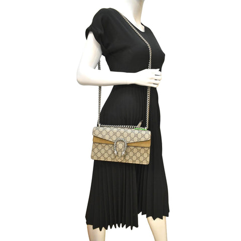 GUCCI Dionysus Small GG Supreme Canvas Shoulder Bag Beige 499623
