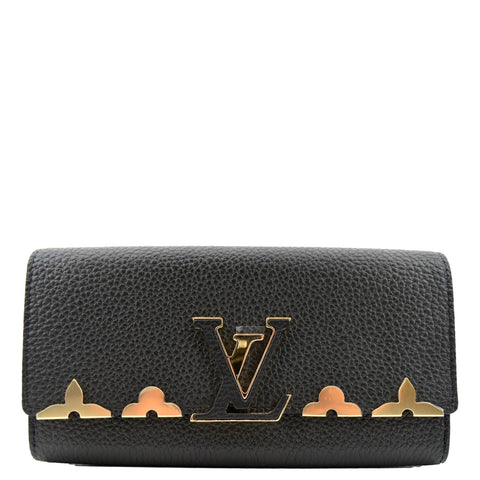 LOUIS VUITTON Capucines Crown Flowers Taurillon Wallet Black