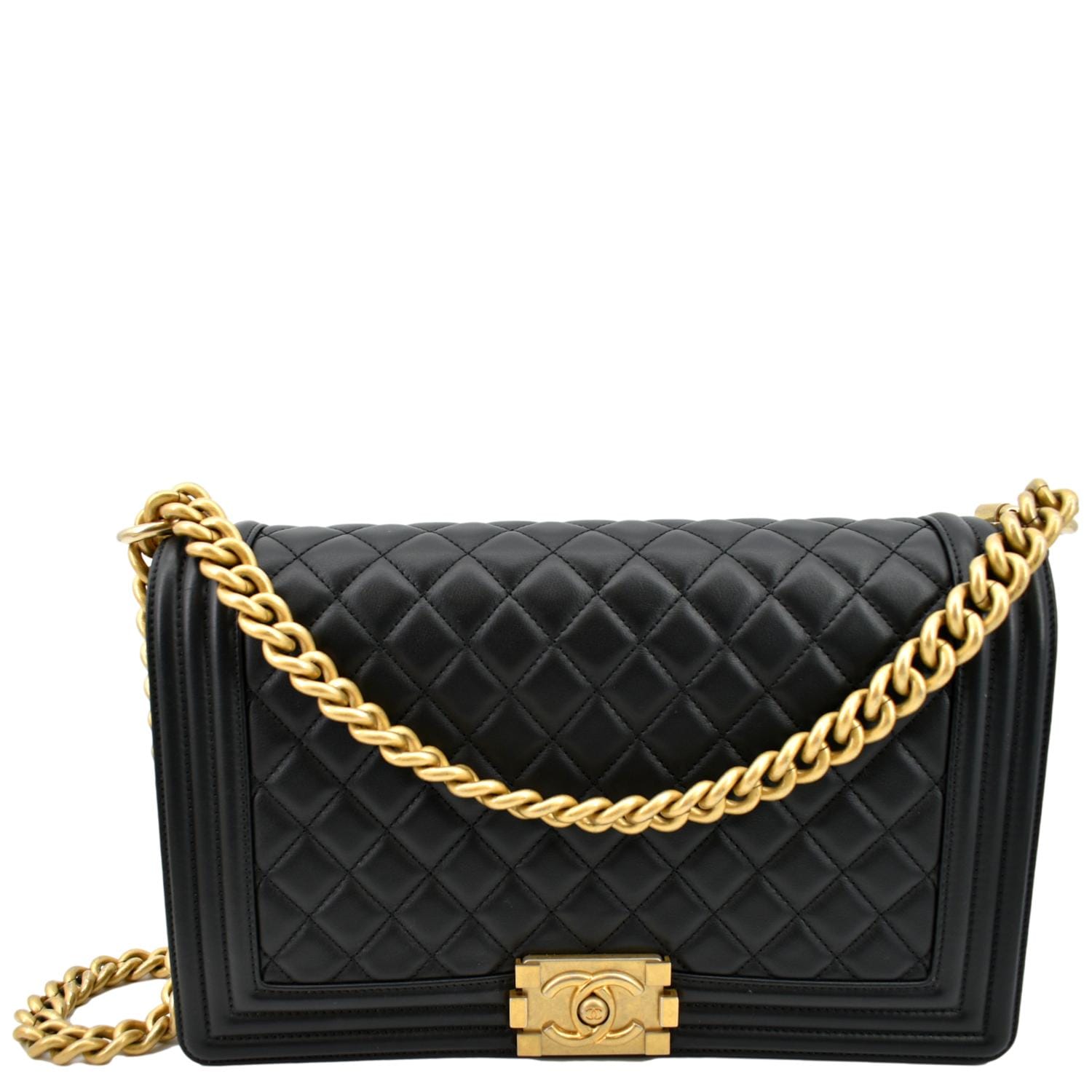 Chanel Medium Boy Flap Calf Leather Shoulder Bag Black - Front
