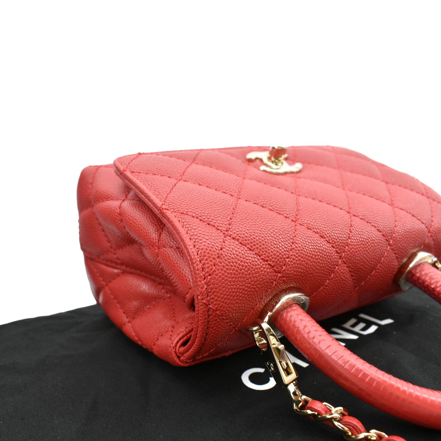 CHANEL Coco Extra Mini Top Handle Caviar Leather Shoulder Bag Red - Ho
