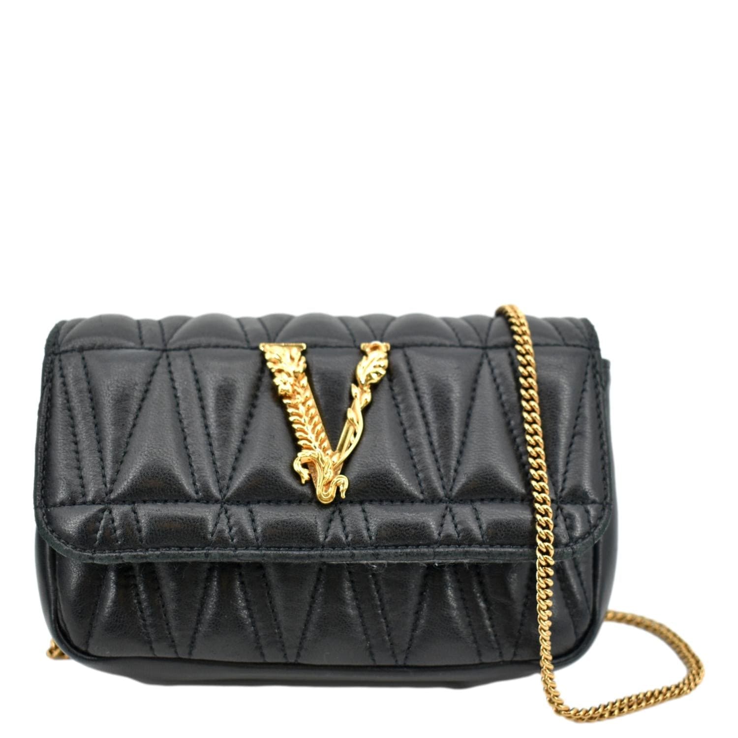 VERSACE Virtus Mini Leather Crossbody Bag Black