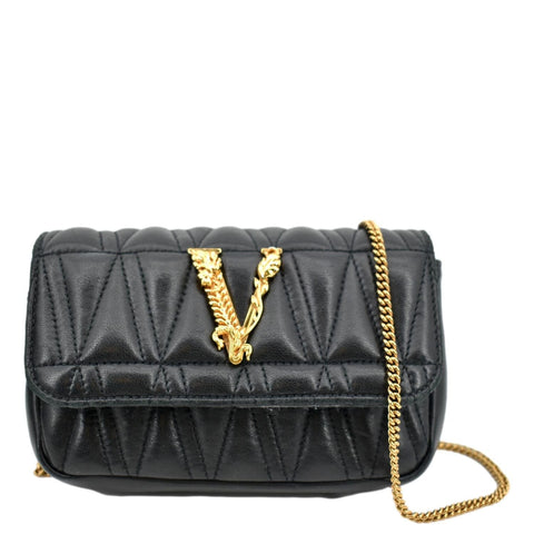 VERSACE Virtus Mini Leather Crossbody Bag Black