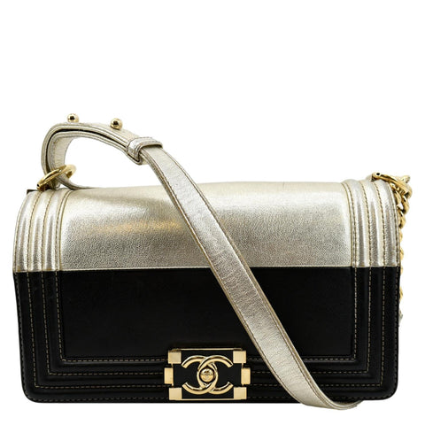 CHANEL Boy Leather Shoulder Bag Bicolor