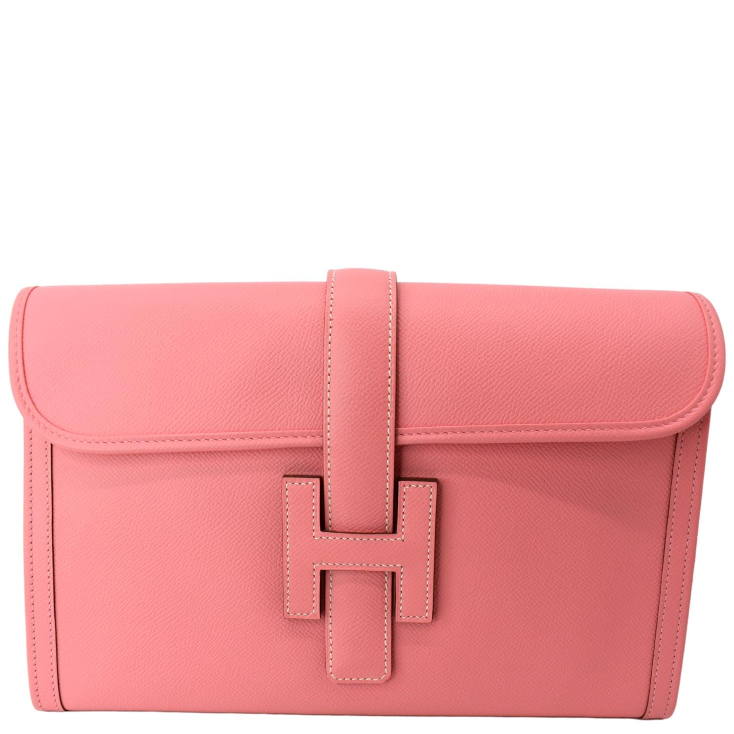 Hermes Jige Elan Calfskin Leather Clutch Wallet in Pink - Front